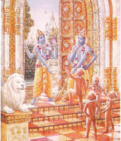 Jaya and Vijaya are the two demigod gatekeepers (Dvarapala) of the abode of Vishnu, known as Vaikuntha
